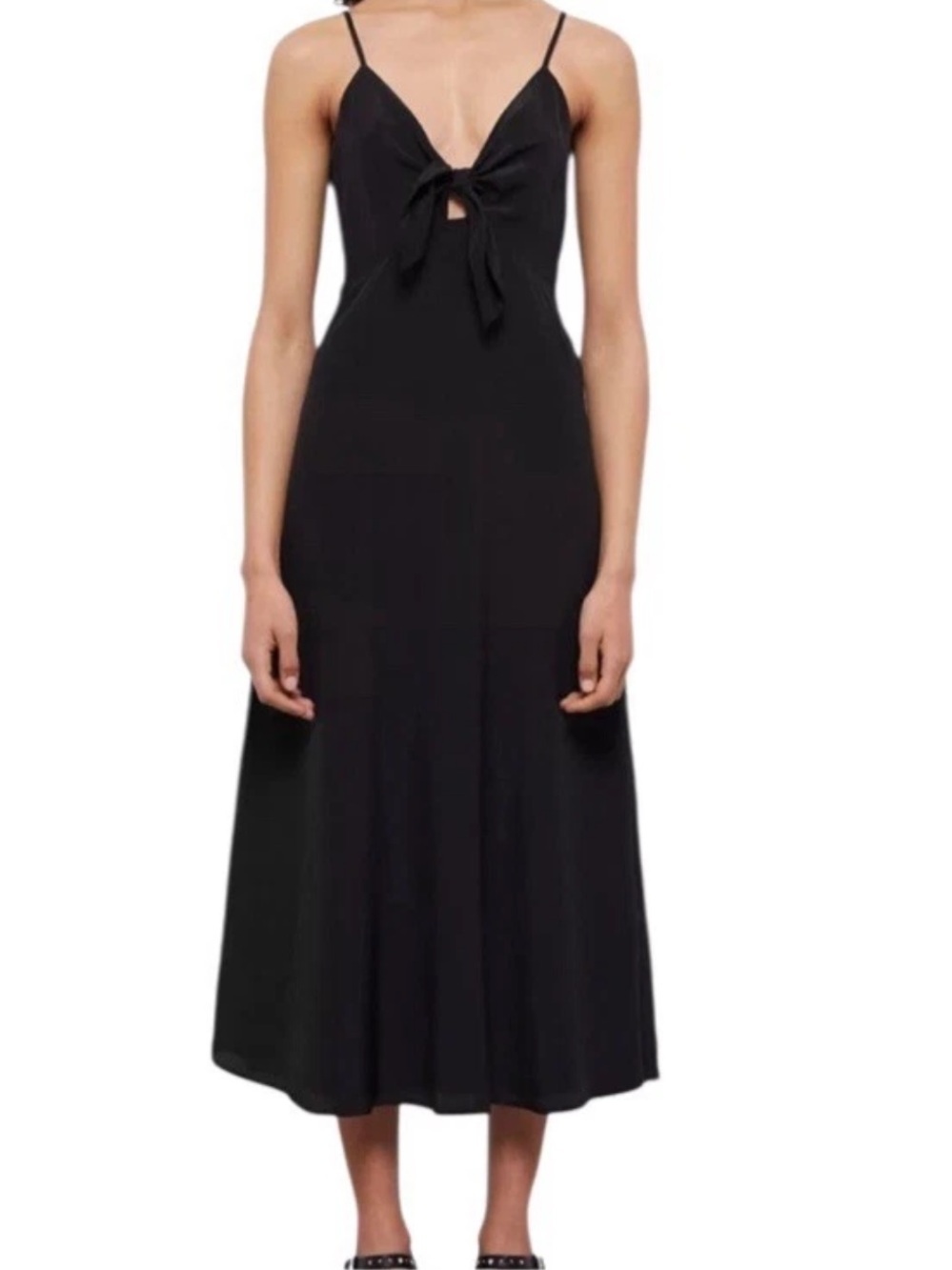 The Kooples So In Love Tie-Front Midi Dress Black 100% Silk Size 1 US Small